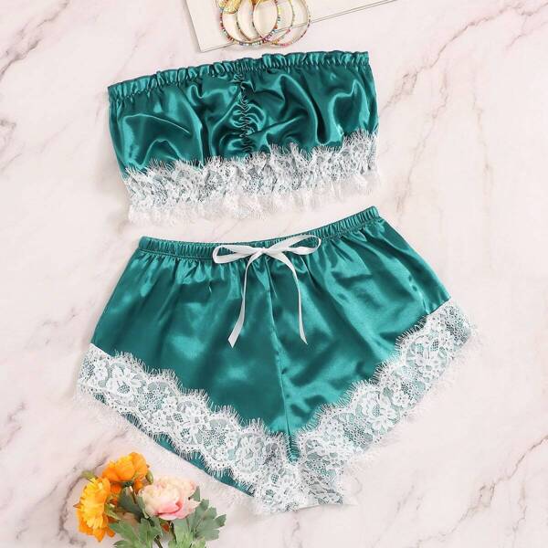 

Eyelash Lace Satin Lingerie Set