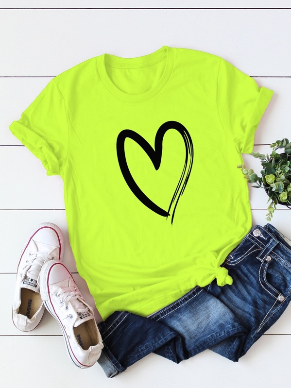

Neon Green Heart Print Tee