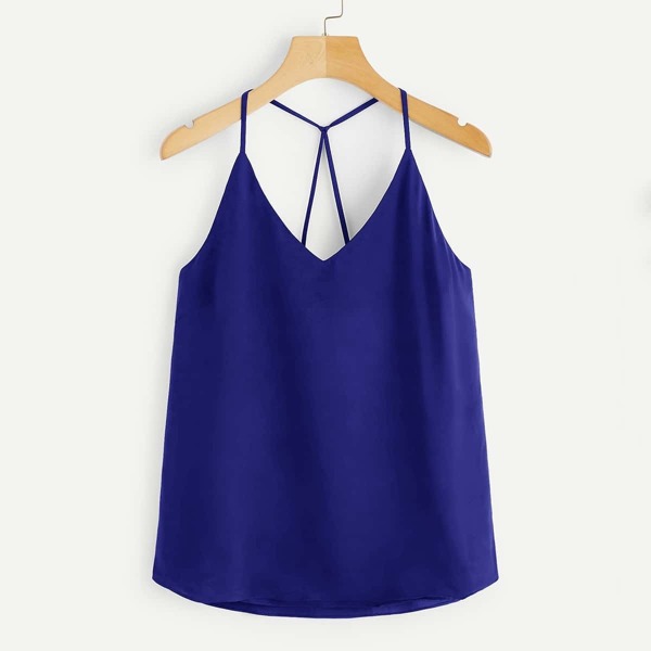 

Criss Cross Solid Cami Top, Blue