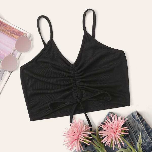 

Rib Knit Drawstring Knot Cami Top