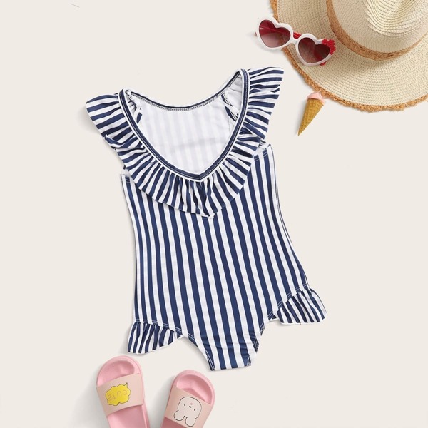 

Toddler Girls Random Striped Ruffle One Piece Swim, Multicolor