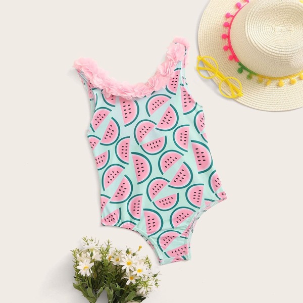 

Toddler Girls Random Watermelon Applique One Piece Swim