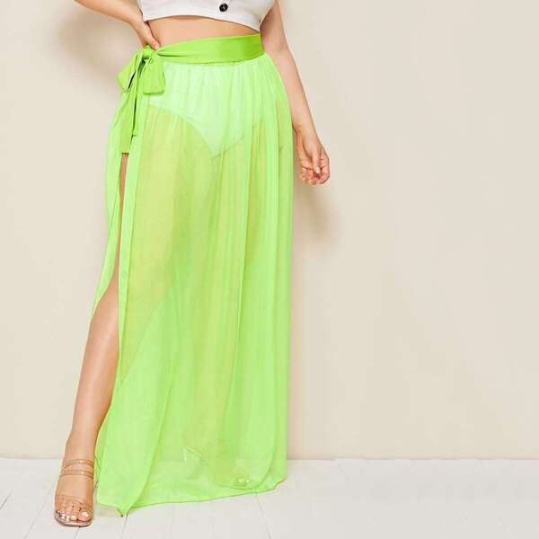 

Plus Tie Side Split Sheer Skirt