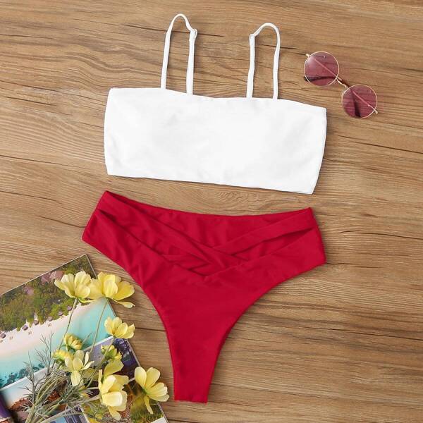 

Spaghetti Strap Top With Crisscross Front Bikini