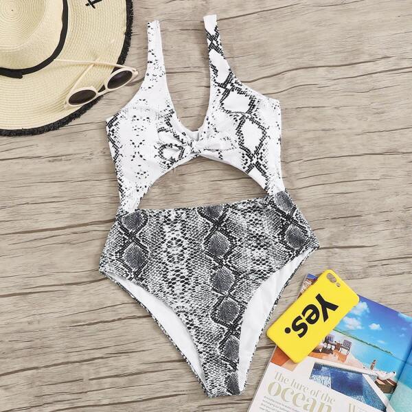 

Snakeskin Cut-out One Piece Swimwear