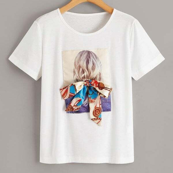 

Plus Figure Graphic Tie Front Tee, White