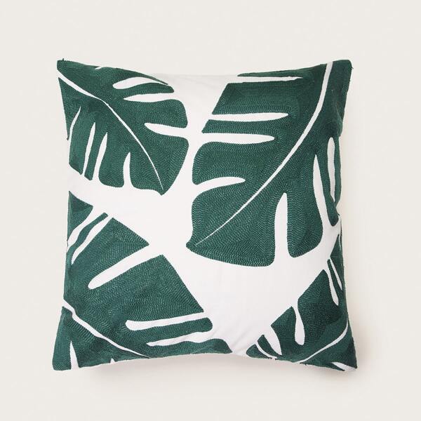 

Turtle Leaf Print Embroidery Cushion Cover 1pc