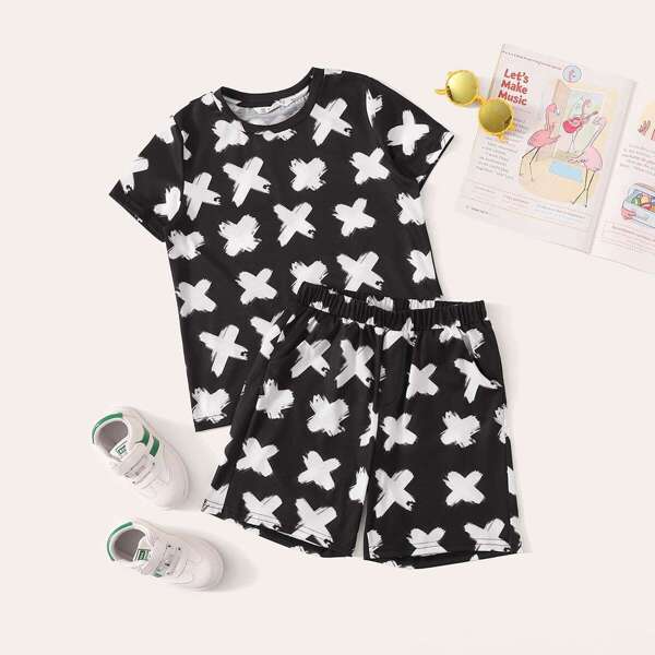 

Boys Geo Print Top and Slant Pocket Shorts PJ Set