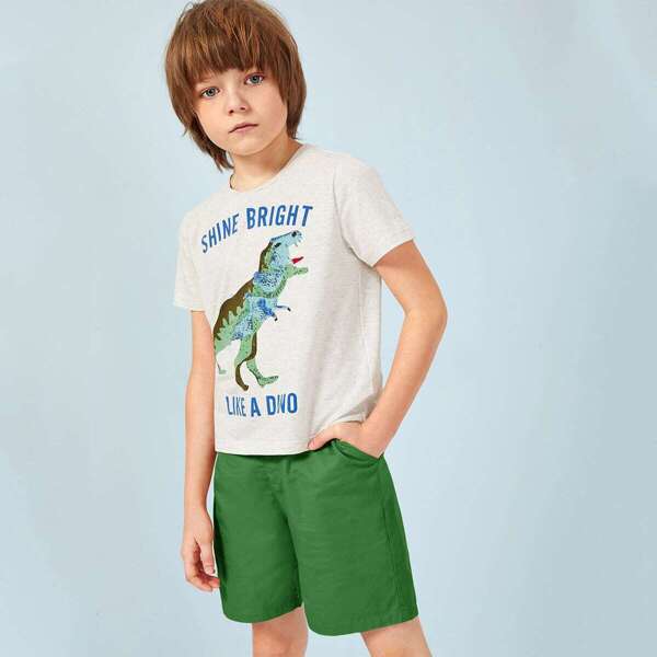 

Boys Mixed Print Top and Slant Pocket Shorts Set, Multicolor