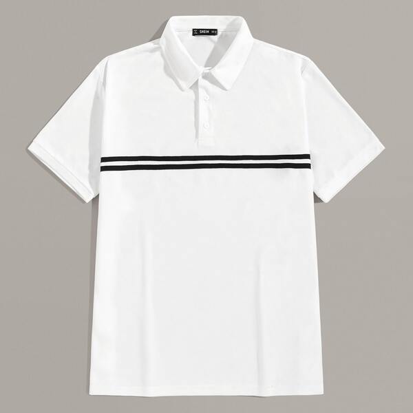 

Men Striped Tape Detail Polo Shirt, White