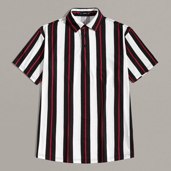 

Men Button Front Striped Polo Shirts