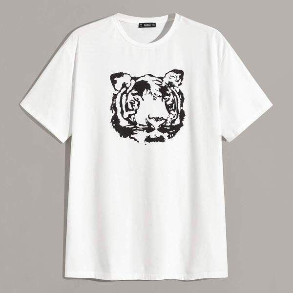 

Men Drop Shoulder Tiger Print Tee
