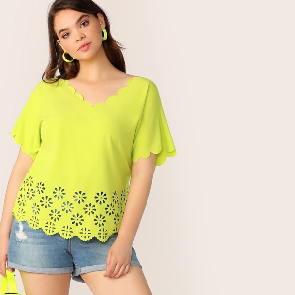 

Plus Neon Yellow Scalloped Edge Laser Cut Top