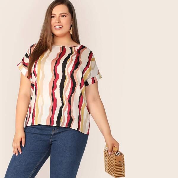 

Plus Colourblock Roll Tab Sleeve Blouse