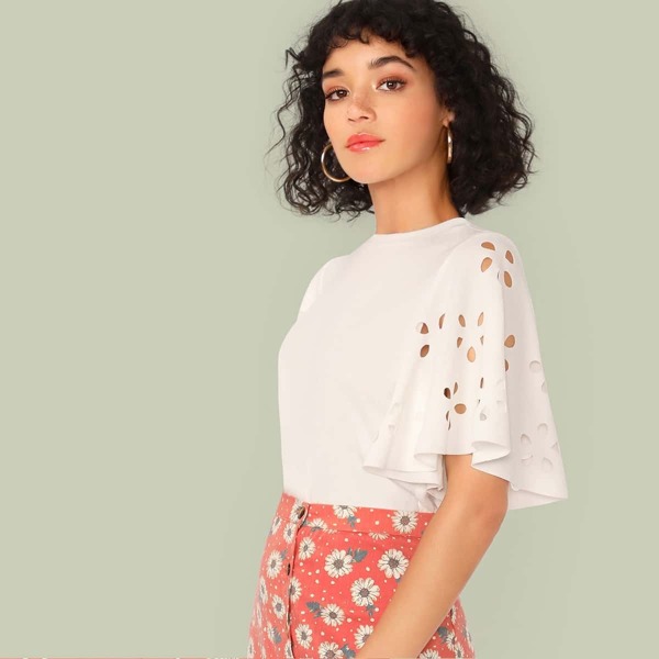 

Cut-out Flutter Sleeve Solid Top