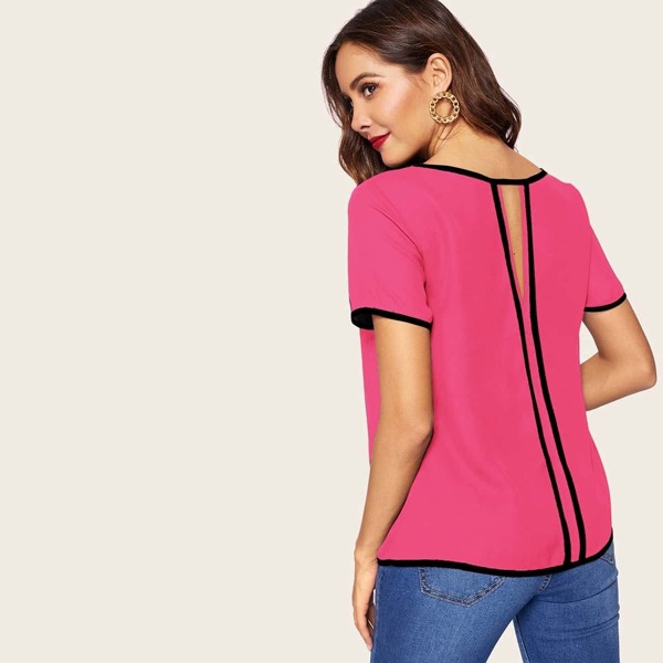 

Neon Pink Contrast Binding Cutout Back Top