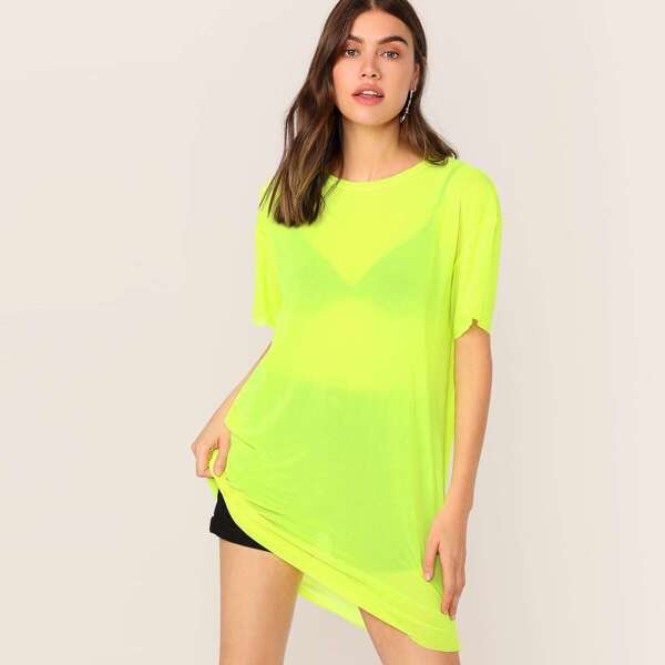 

Neon Lime Semi Sheer Tee Dress Without Lingerie