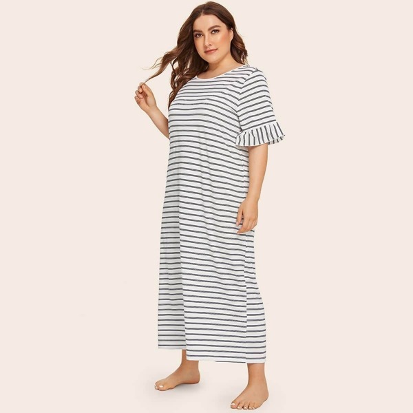 

Plus Ruffle Cuff Striped Nightdress