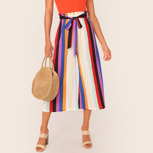 

Paperbag Waist Striped Belted Palazzo Pants