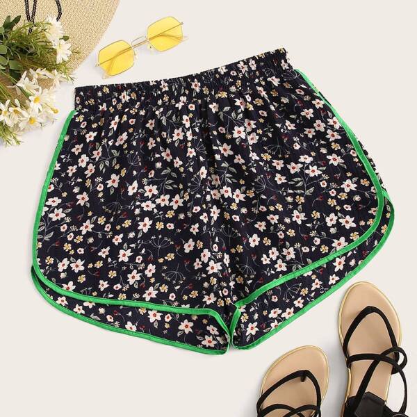 

Contrast Binding Ditsy Floral Dolphin Shorts