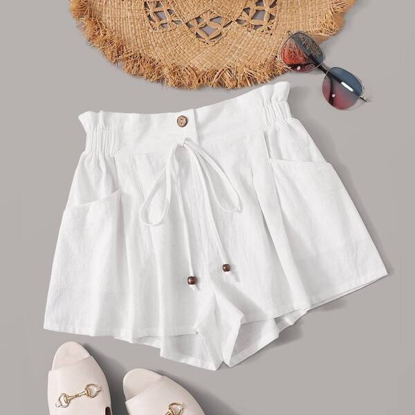 

Paperbag Waist Tie Front Pocket Side Shorts, White