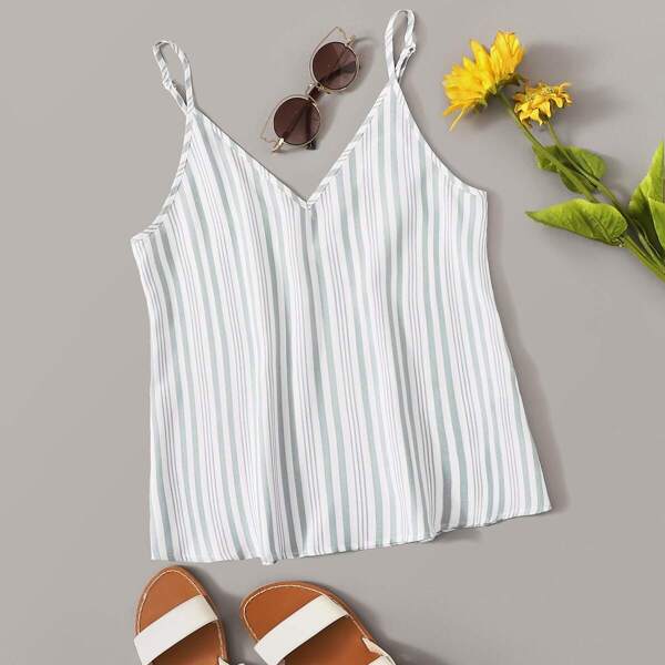 

V Neck Vertical Striped Cami Top