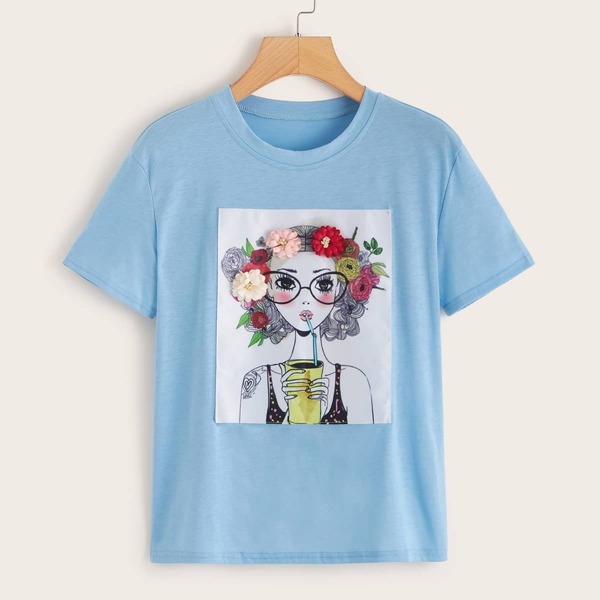 

Stereo Flowers Figure Print Tee