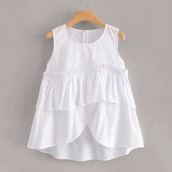 

Solid Ruffle Hem Sleeveless Top