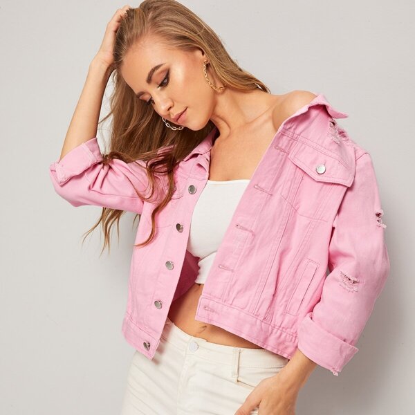 

Ripped Faded Wash Denim Jacket