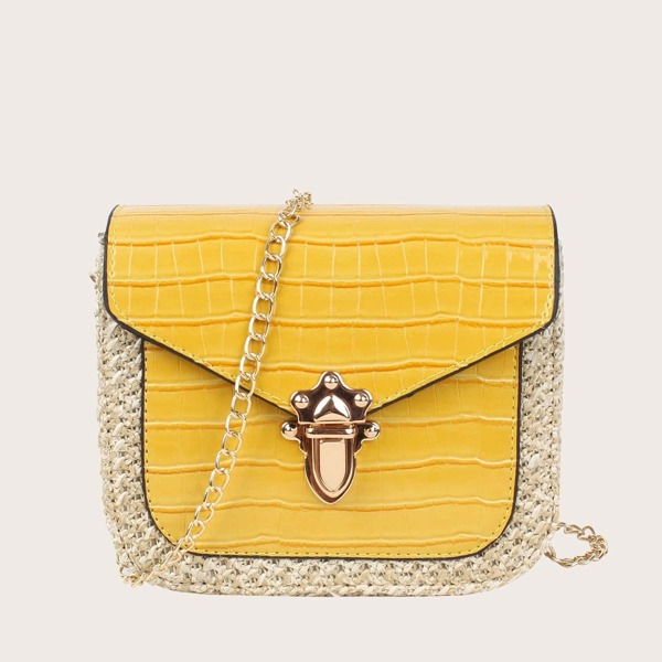 

Croc Embossed Push Lock Woven Bag