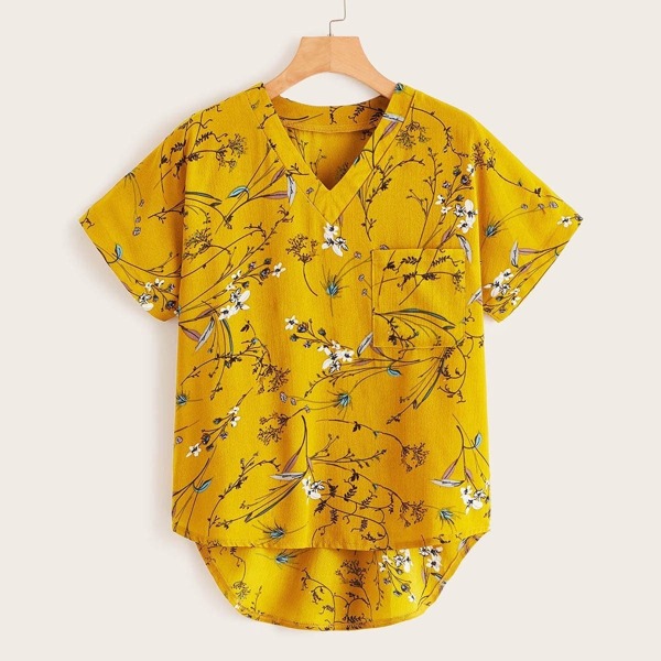 

Dip Hem Ditsy Flroal Pocket Tee