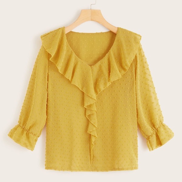 

Swiss Dot Ruffle Trim Blouse, Yellow