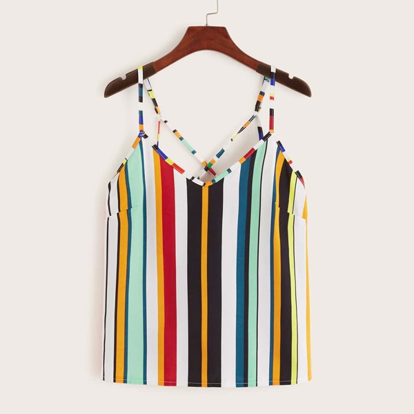 

Colorful Striped Criss Cross Cami Top