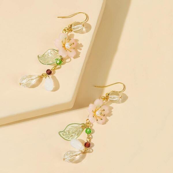 

Rhinestone & Flower Drop Earrings 1pair