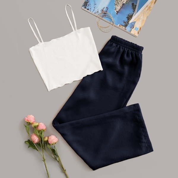 

Rib Cami Top With Pants PJ Set