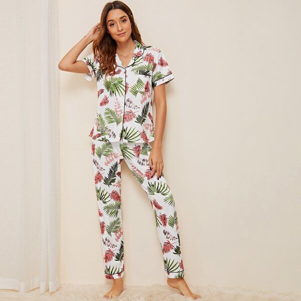 

Tropical Print Button-up PJ Set