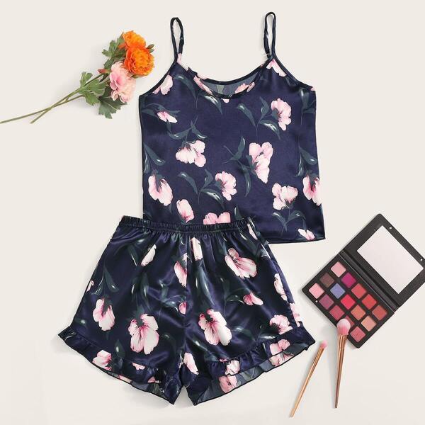 

Floral Print Satin Cami PJ Set