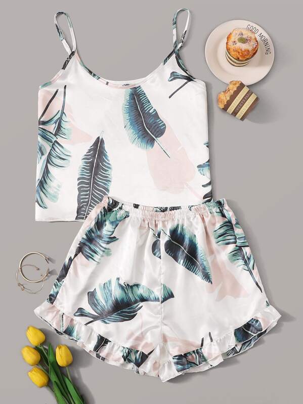 

Tropical Print Satin Cami PJ Set, Multicolor