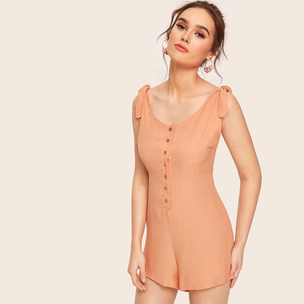 

Zipper Knot Button Front Romper