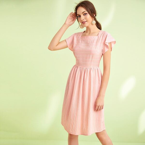 

Striped Square Neck Fit & Flare Dress