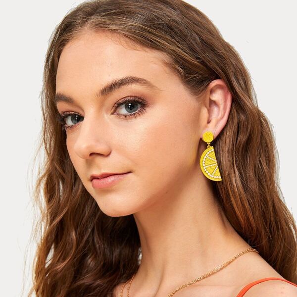 

Beaded Lemon Design Drop Earrings 1pair