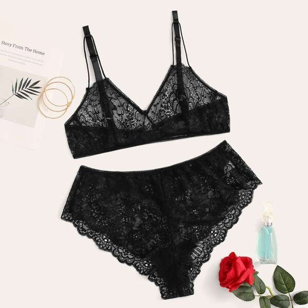 

Plus Sheer Lace Lingerie Set
