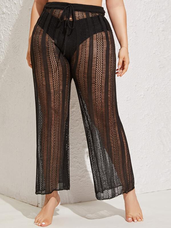 

Plus Open Stitch Pants Without Bikini, Black, Franziska