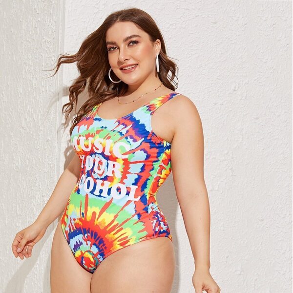 

Plus Letter & Tie Dye Low Back One Piece Swim