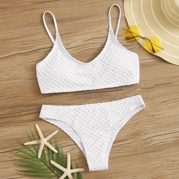 

Fishnet Overlay Spaghetti Strap Bikini Set