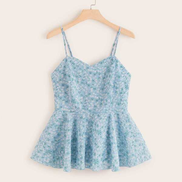 

Plus Floral Print Ruffle Hem Shirred Cami Top