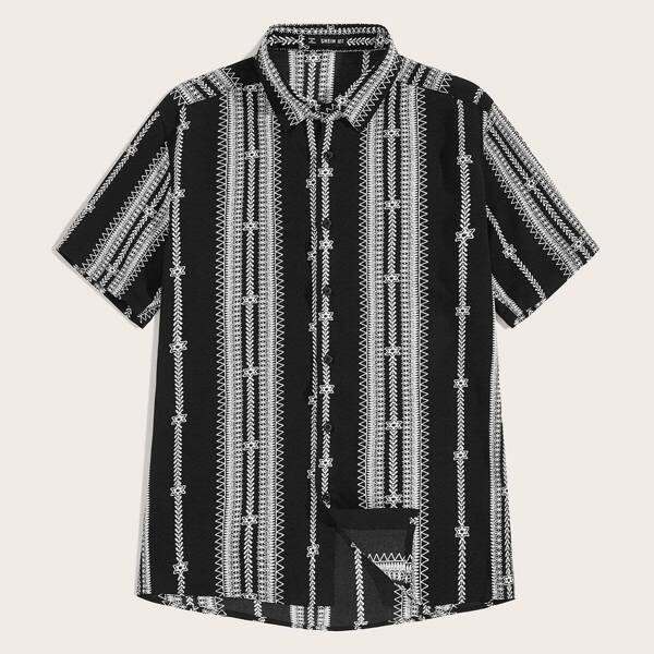 

Men Button Up Tribal Print Shirt