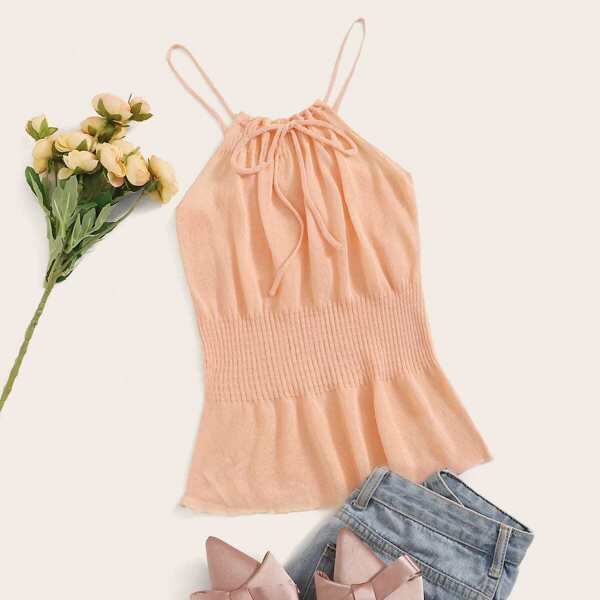 

Tie Neck Shirred Waist Cami Top