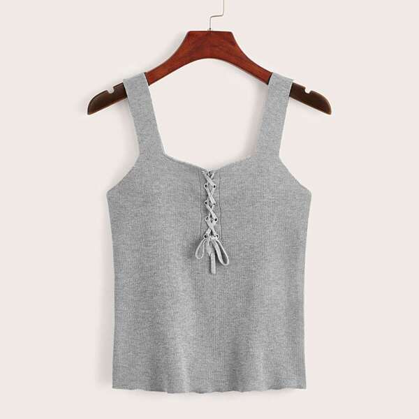 

Solid Lace Up Front Tank Top
