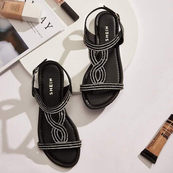 

Rhinestone Decor Slingback Flat Sandals